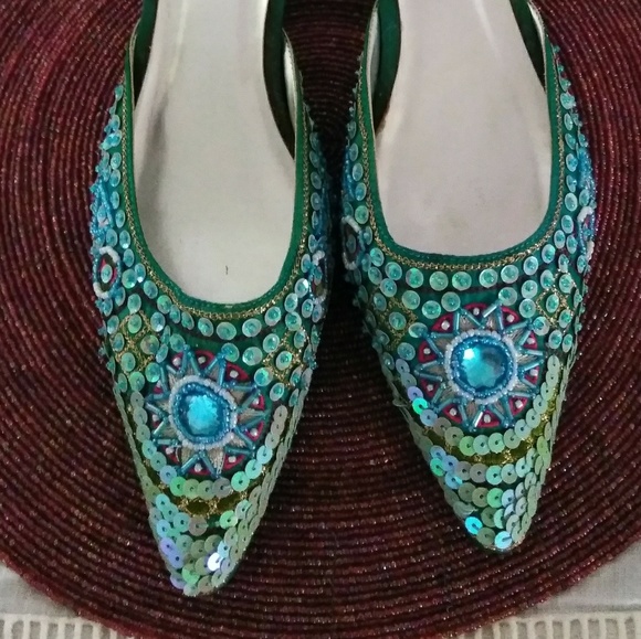 Rouge! Shoes - Blue kitten heeled jeweled heels